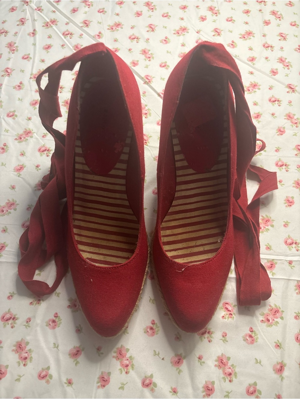Apt. 9 Red Espadrille Wedge Ballet Flats with Ankle Ties
